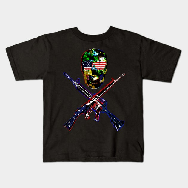 American Flag Classic Retro Skull Bones Cross Guns Kids T-Shirt by PoizonBrand